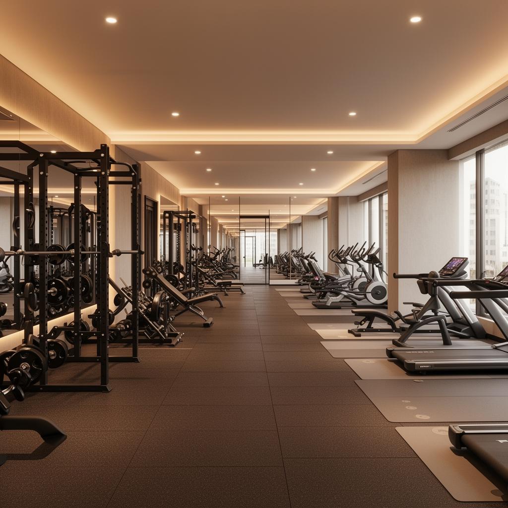 A modern premium gym and workout studio interior with professional fitness equipment.